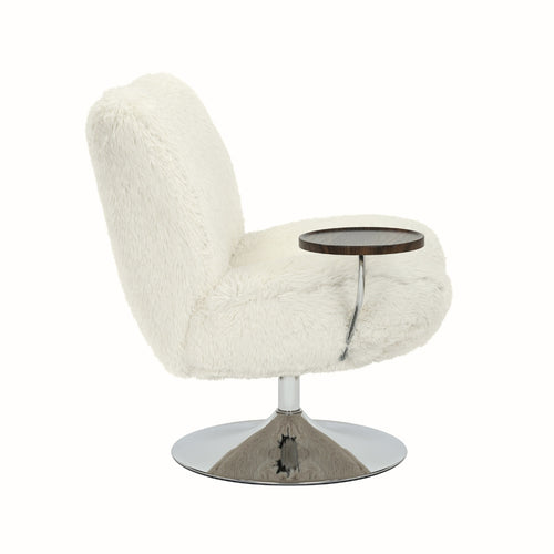 DÉJA Living Draaifauteuil Morten - Beige Fluffy/Chrome - Incl. Tafeltje - vtwonen shop