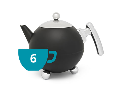 Bredemeijer - Duet® Bella Ronde – Dubbelwandige Theepot – 1,2 liter - RVS - Mat zwart - vtwonen shop