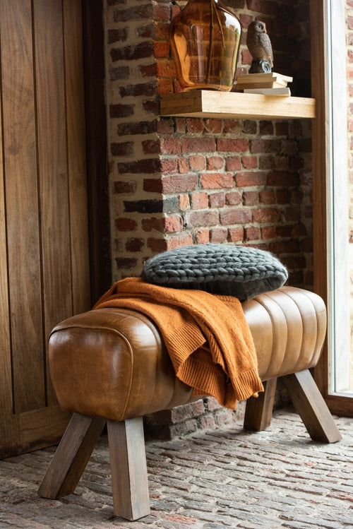 J-Line decoratie Gymbank - leder/hout - cognac