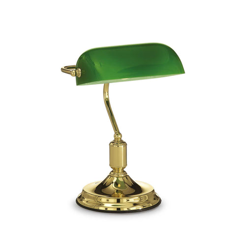Ideal Lux Lawyer - 1 Light Banker Lamp Goud met Groene Glazen Kap, E27