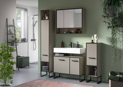 Furnilux Badkamer 3-delige Set Lichtgrijs/Crèmekleurig - 125cm x 36cm x 192cm