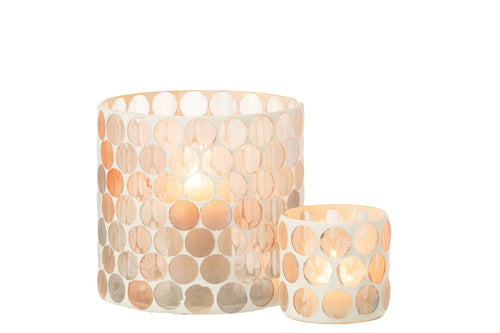 J-Line windlicht Mozaiek Cirkel - glas - wit/oranje - large