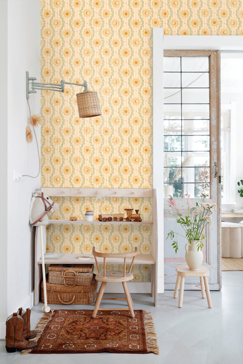 ESTAhome behang retro ornamenten geel, oranje en groen - 50 x 900 cm - 131714