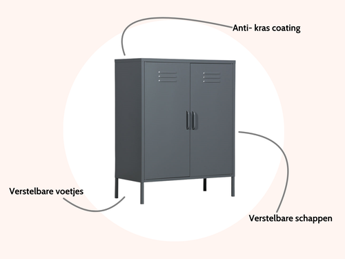 MaximaVida metalen lockerkast Finn 80 x 40 x 102 cm muisgrijs - 2 schappen - vtwonen shop