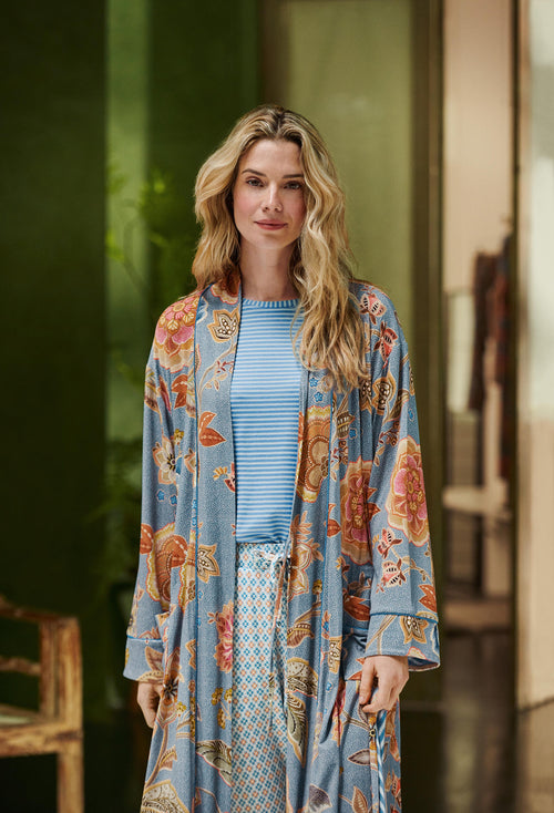 Pip Studio - Tatum Pyjama Shirt - Dames - Little Sumo Stripe - Blauw - M