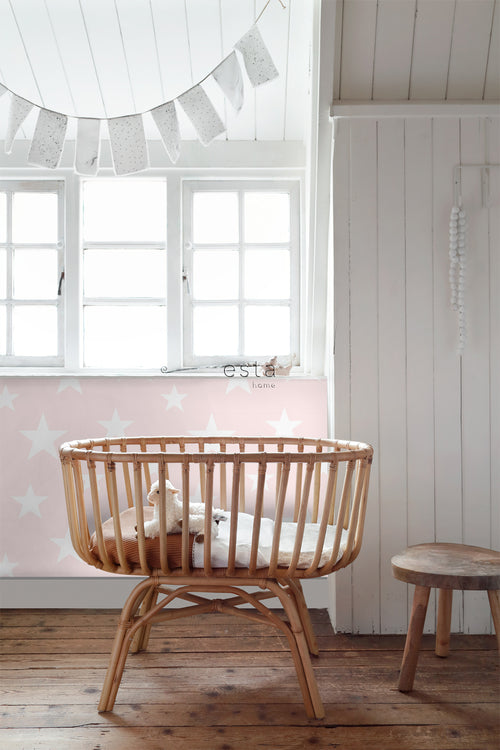 ESTAhome behang grote en kleine sterren licht roze en wit - 53 cm x 10.05 m - 138931