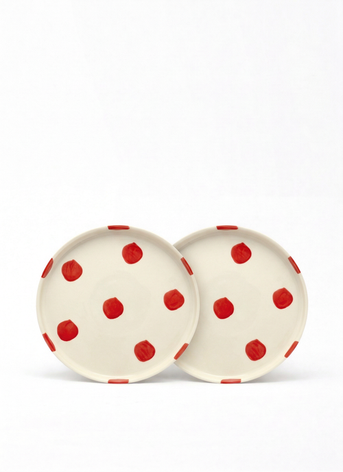 vtwonen -  Lunchbord - Stippen - Rood - Set van 2 - Keramiek - 20cm