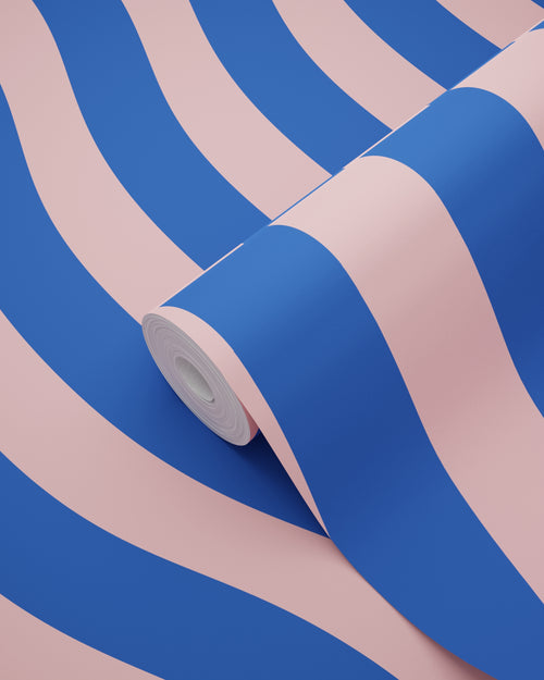 ESTAhome behang golvende strepen blauw en roze - 50 x 900 cm - 131608 - vtwonen shop