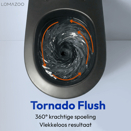 LOMAZOO hangtoiletset Linea - met inbouwreservoir & vierkante drukplaat - rond - goud / zwart