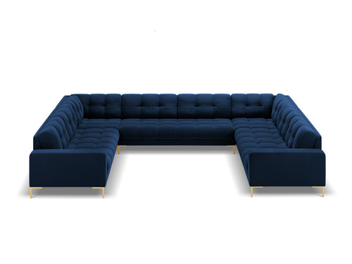 Cosmopolitan Design Panoramische bank Bali 9-zits, flueel, koningsblauw - 256x327x75cm