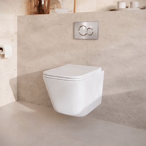 LOMAZOO hangtoiletset Linea - met inbouwreservoir & ronde drukplaat - vierkant - chroom / wit