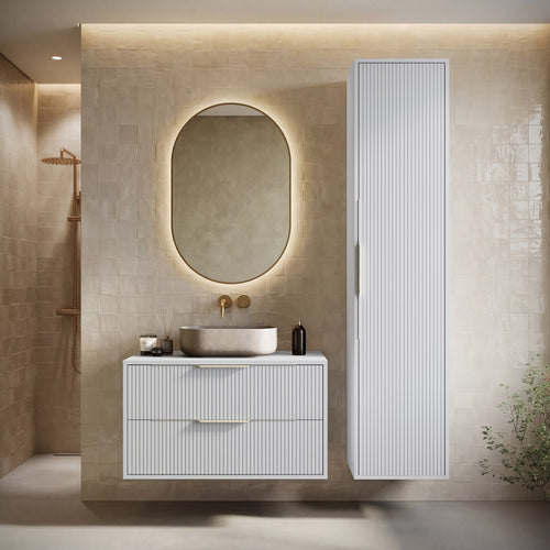 Badplaats Badkamerkast Rimini 38 x 33 x 170 cm – Mat Wit – Hangende Kolomkast met 1 Deur