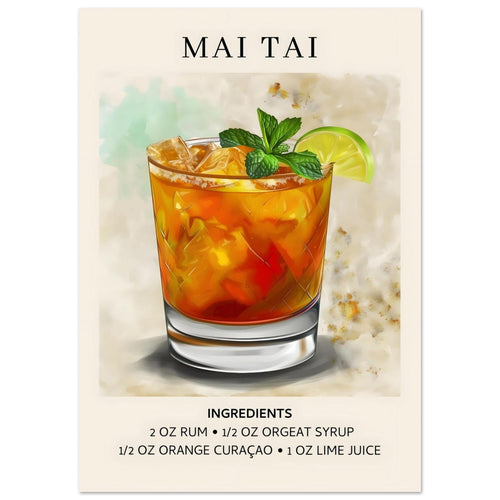 Artfulprints  Mai Tai Cocktail - Ingrediënten   poster A4 21x29.7 cm - vtwonen shop