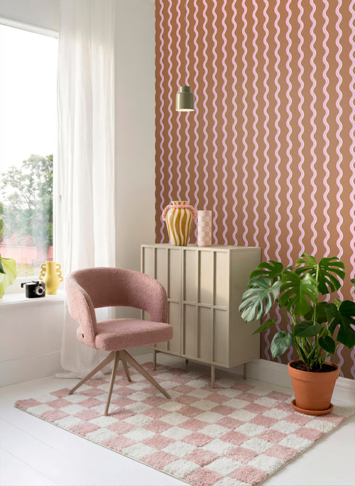 ESTAhome behang golvende strepen bruin en roze - 50 x 900 cm - 131725