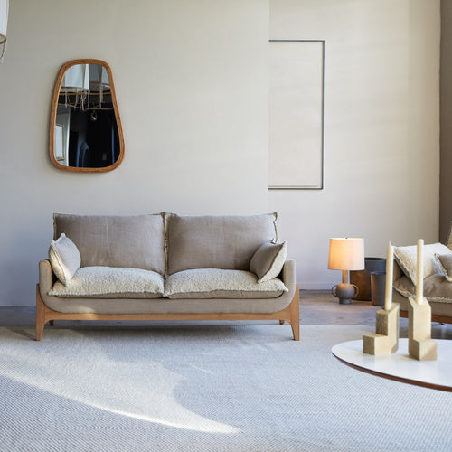 Tikamoon 2-zitsbank van massief eikenhout en linnen - Beige - vtwonen shop