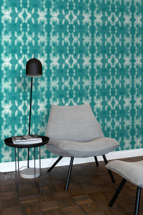 ESTAhome behang tie-dye shibori motief intens turquoise - 53 cm x 10.05 m - 148683
