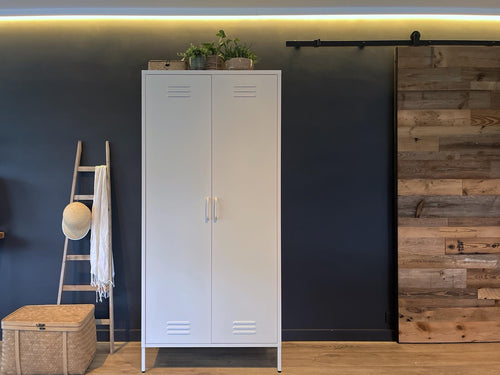 MaximaVida metalen kleding lockerkast Finn 90 x 50 x 185 cm ivoor - 4 schappen - vtwonen shop