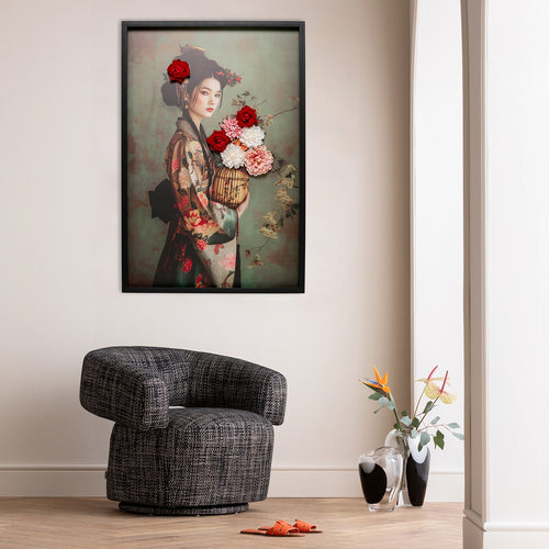 Kare Design Schilderij vrouw in kimono boeket 3D 84x124cm