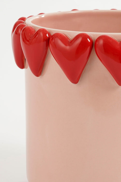 Mica Decorations Bloempot met Hartjes - H18 x Ø21 cm - Dolomiet - Roze, Rood - vtwonen shop