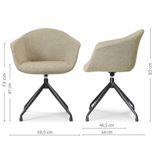 Nolon Nola-Otis Eetkamerstoel Taupe Melange - Draaibaar Zwart Onderstel - vtwonen shop