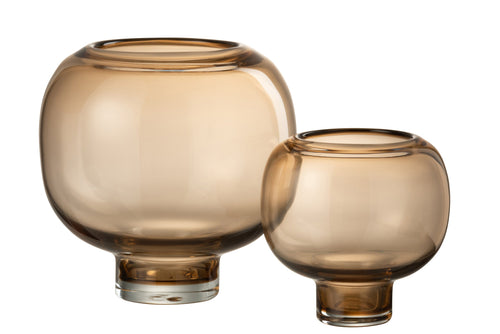 J-Line vaas Op Voet Rond - glas - lichtbruin - large - Ø 20.5 cm