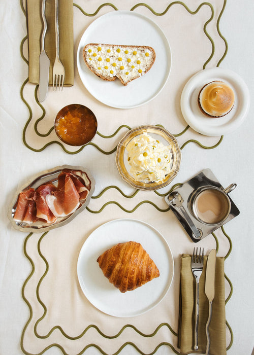 Kulu Club placemats Wavy - linnenmix - beige/groen - set van 2 - vtwonen shop