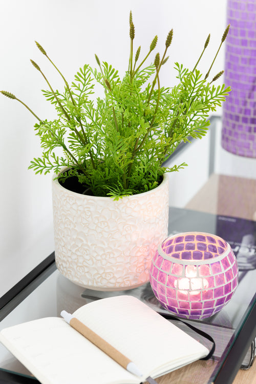 J-Line windlicht Mozaiek Rond - glas - paars - small - 2 stuks