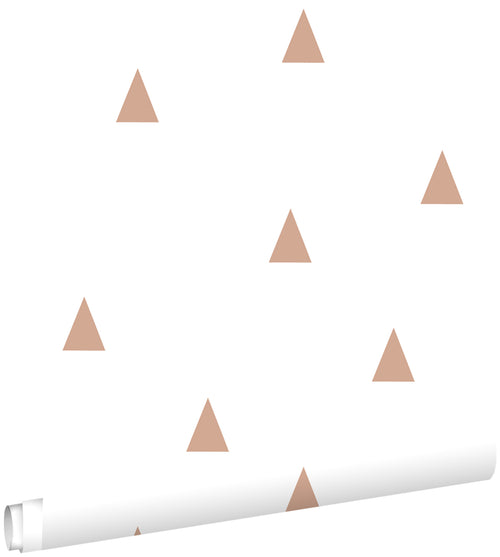 ESTAhome behang grafische driehoekjes wit en licht terracotta - 53 cm x 10.05 m - 139351