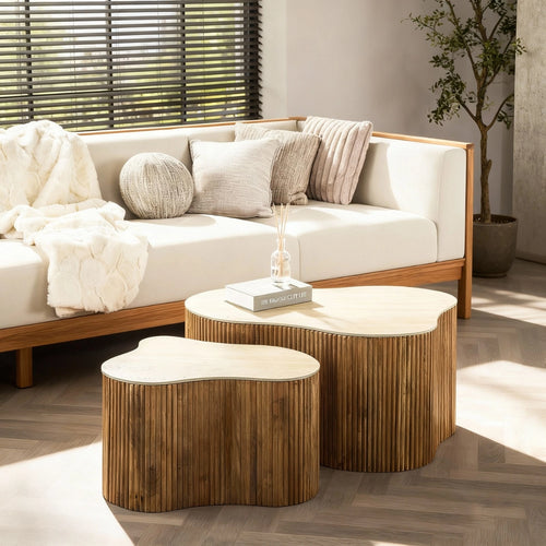 Giga Meubel Salontafel Nuovo - Organisch Beige/Hout - Set van 2