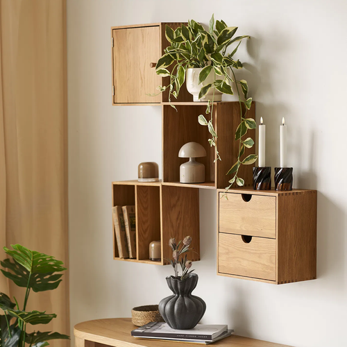 Artichok Abigail Eikenhouten Wandkast Met Twee Lades - 30 x 30 cm