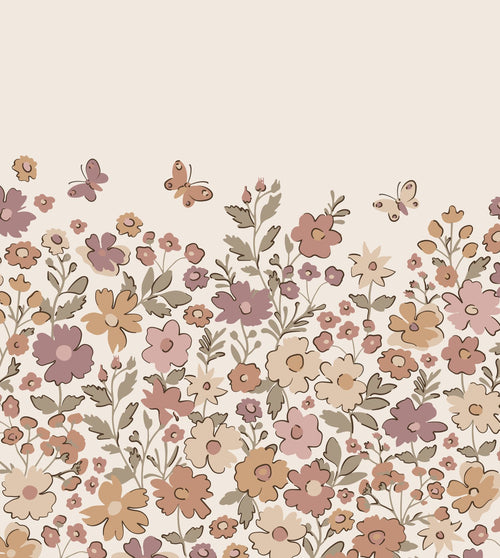 ESTAhome fotobehang bloemetjes mauve paars, vergrijsd groen en terracotta - 2.5 x 2.79 m - 159586