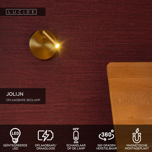 Lucide bedlamp JOLIJN - Geïntegreerde LED - Mat Goud / Messing