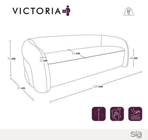 Sia Home - Rechte bank VICTORIA - Fluweel met structuur - Mol - 220cm