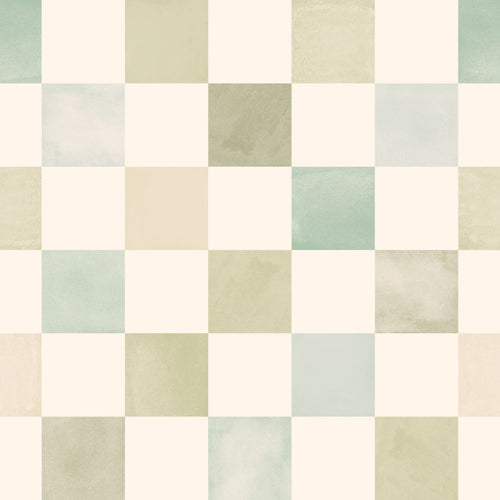 ESTAhome behang geblokt motief beige, blauw en groen - 50 x 900 cm - 131718
