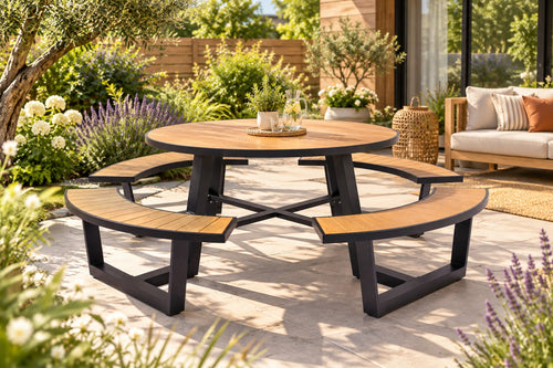 MaximaVida ronde aluminium picknicktafel Bermuda Ø 250 cm zwart
