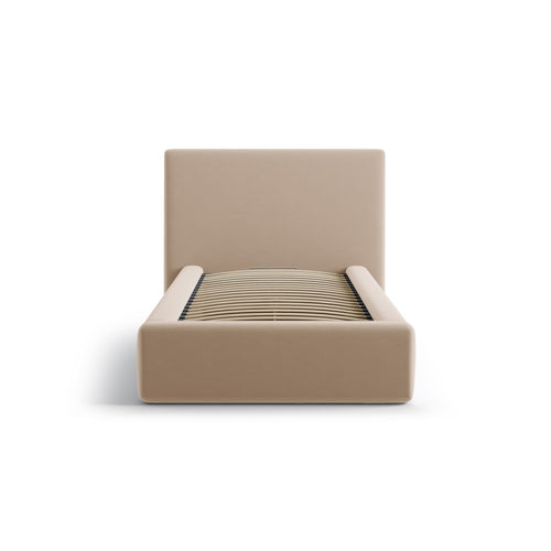 Cosmopolitan Design - Opbergbed met hoofdeinde Asti 90x200cm flueel beige amandel - 220x130x95cm