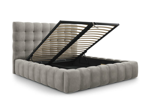 Cosmopolitan Design Opbergbed met hoofdeinde Bali 180x200cm, flueel, lichtgrijs - 230x205x125cm