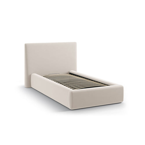 Cosmopolitan Design - Opbergbed met hoofdeinde Asti 90x200cm flueel ivoor - 220x130x95cm
