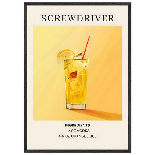 Artfulprints Poster met Lijst Screwdriver cocktail - Ingrediënten   - 70x100 cm - Geel