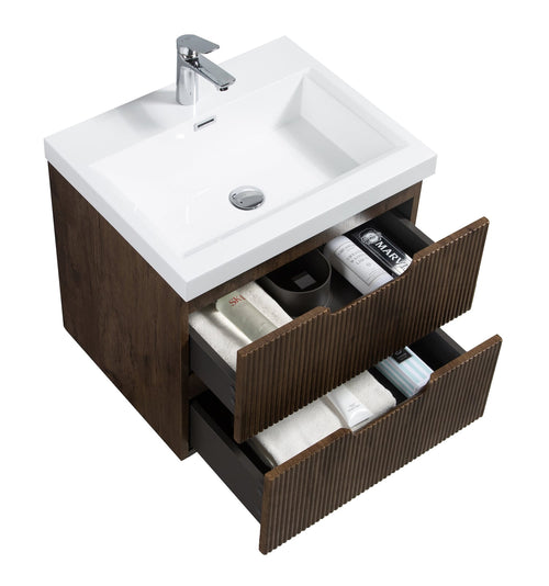 Badplaats Badkamermeubel Set Thermis 60 cm – Walnoot Bruin – Badmeubel met Wastafel