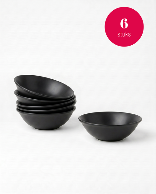 vtwonen - Kommen - Mat Zwart - 18 cm - Set van 6