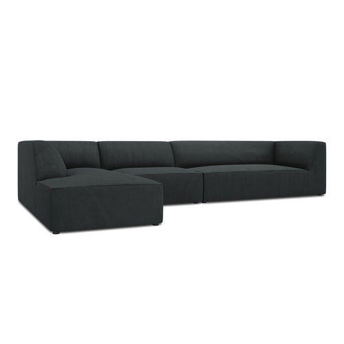 Cosmopolitan Design - Modulaire hoekbank links Siena 5-zits, ribfluwelen zwart - 180x366x69cm