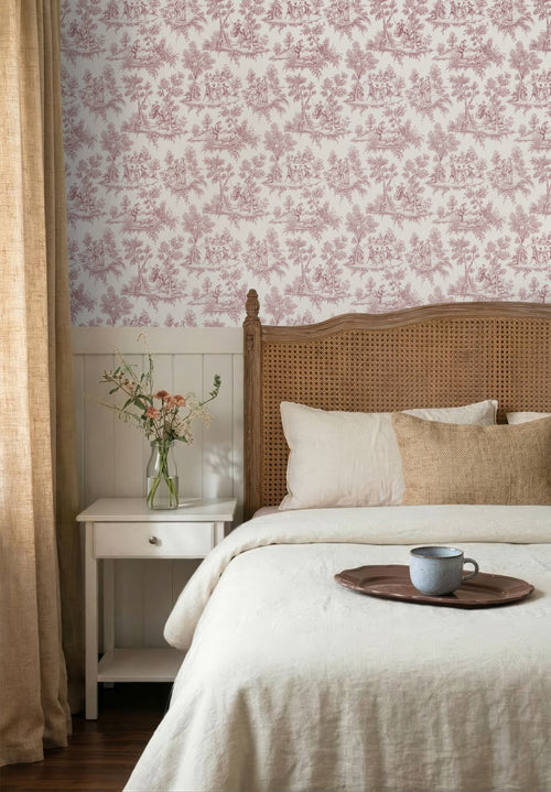 ESTAhome behang toile de jouy print bordeaux rood - 50 x 900 cm - 132097