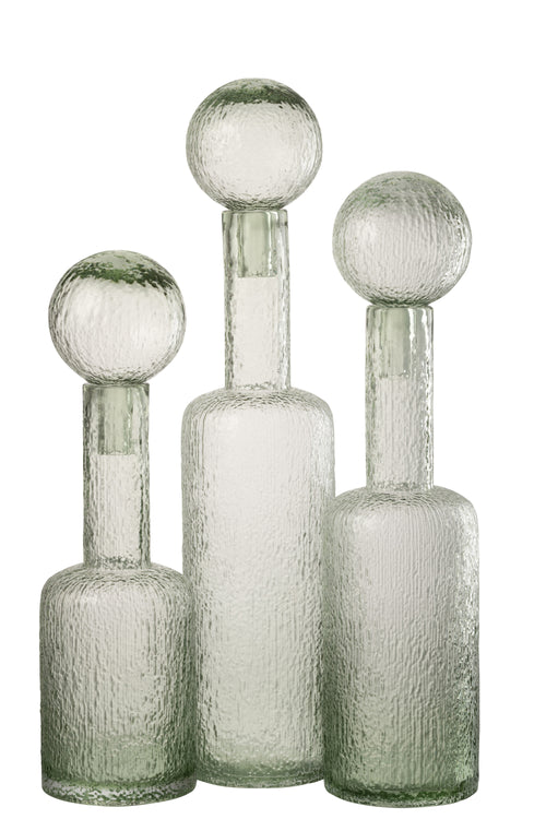 J-Line decoratie Fles Reliëf - glas - transparant/groen - large