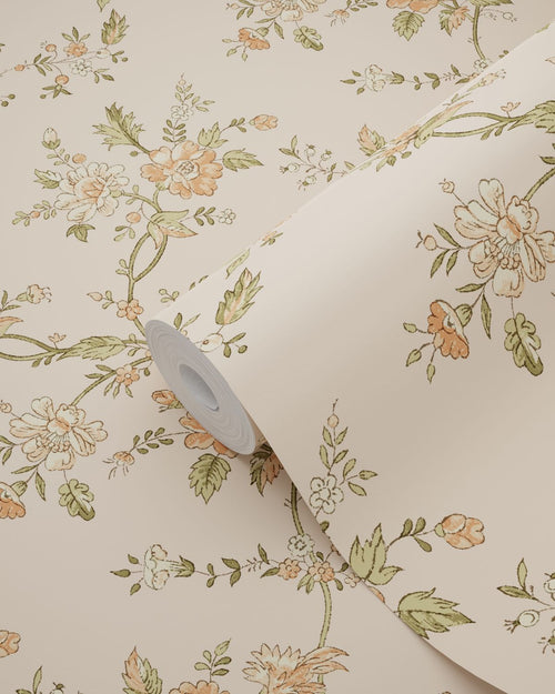 ESTAhome behang vintage bloemen beige, roze en groen - 50 x 900 cm - 132210