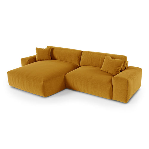 Premium Interiors - Linkerhoekbank CHEER - zacht aanvoelende geweven stof  mosterd 312cm