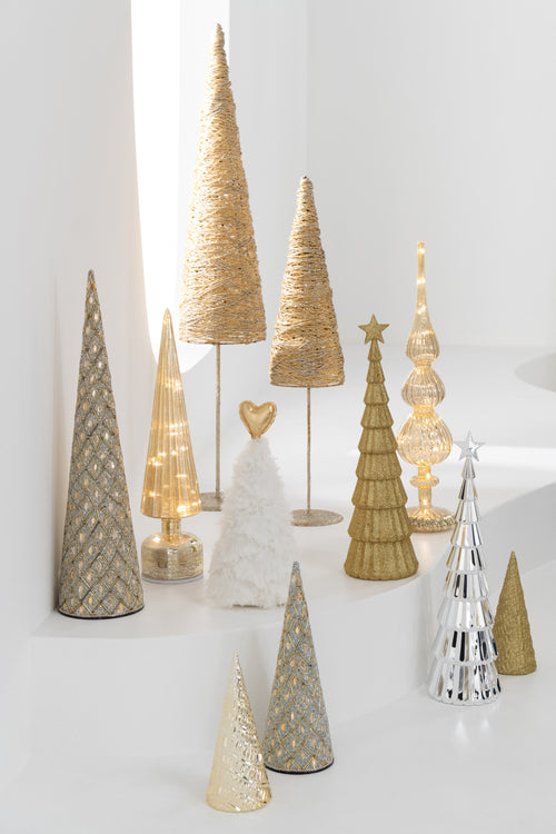 J-Line decoratie Kegel - ijzer/kralen - wit/goudkleurig - set van 3 - vtwonen shop