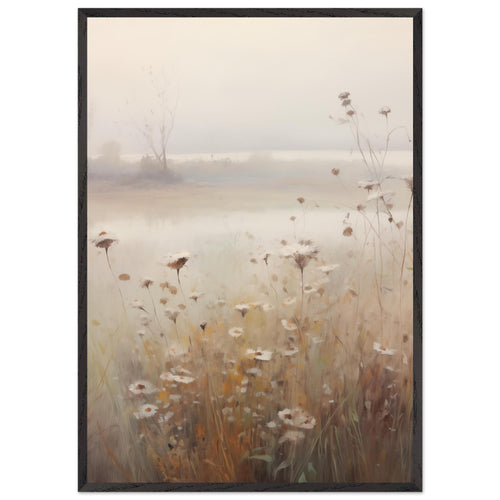 Artfulprints Poster met Lijst Foggy flowerfield 1   - 70x100 cm - Taupe