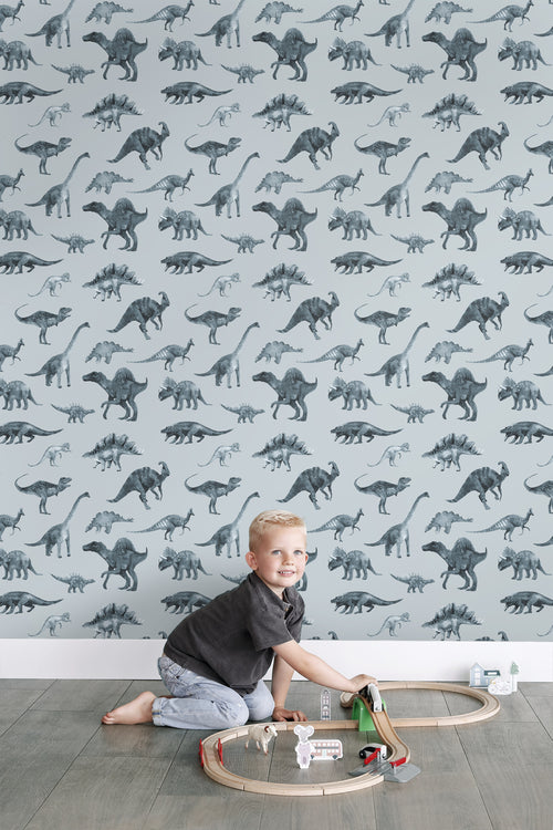 ESTAhome behang dinosaurussen blauw - 50 x 900 cm - 131207