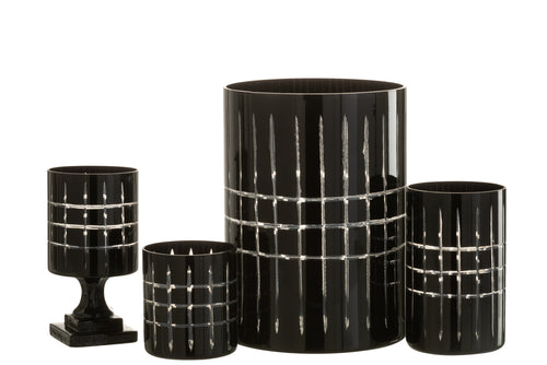 J-Line theelichthouder op voet Geruit -  glas - zwart